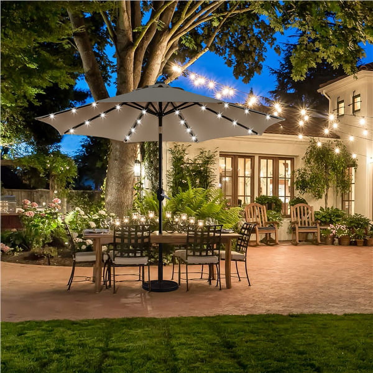 Renwick 9ft Tan Octagon Patio Market Umbrella, LED Lights