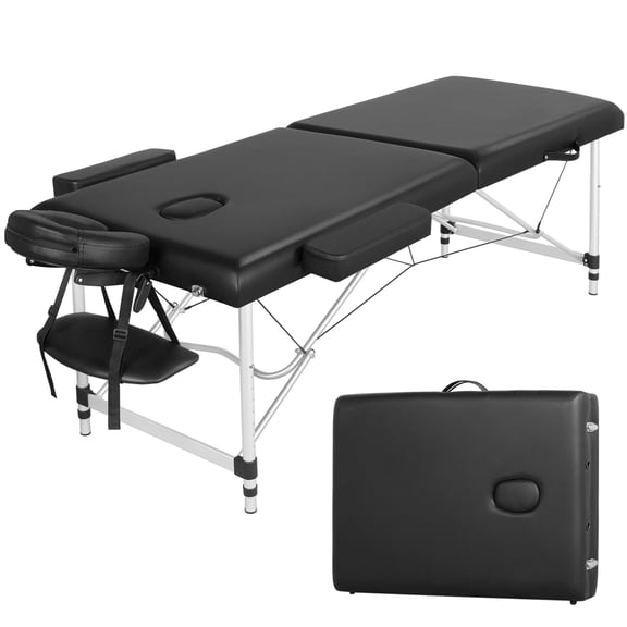 Renwick Adjustable 2 Sections Massage Bed with Face Cradle, Black