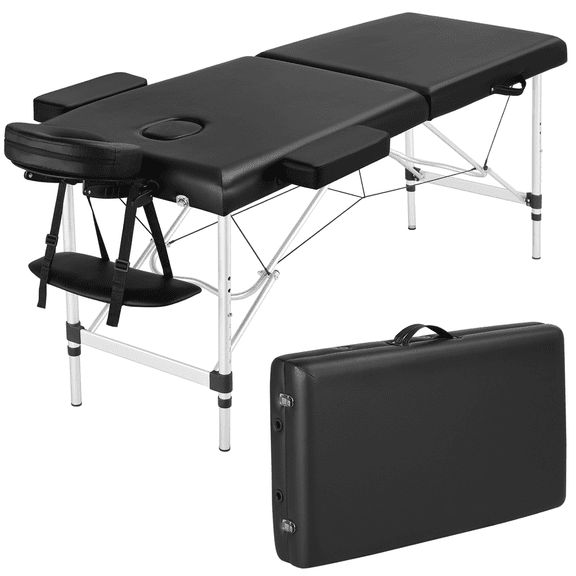 Renwick Adjustable Massage Bed with Headrest and Armrest, Black