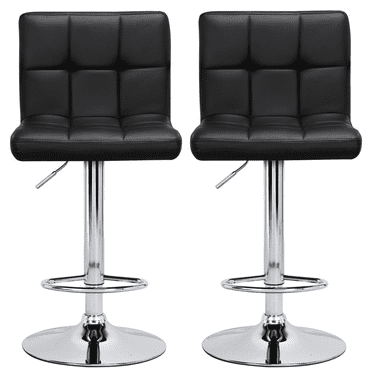Renwick Adjustable Modern Faux Leather Mid-Back Bar Stool, Set of 2, Black