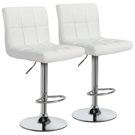 Renwick Adjustable Modern Faux Leather Mid-Back Bar Stool, Set of 2, White