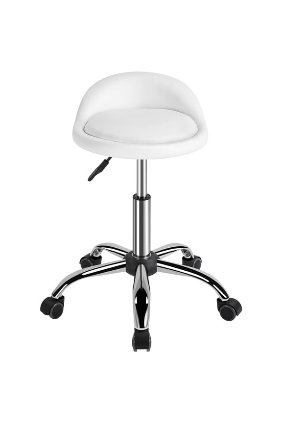 Adjustable Rolling Salon Stool Swivel Spa Massage Manicure Stool, White