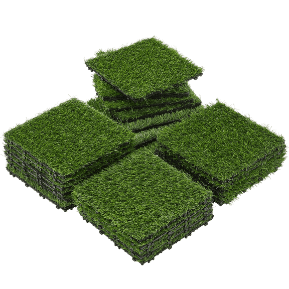 Renwick Artificial Grass 27PCS Interlocking Turf Tile, Green