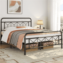 Renwick Vintage Metal Platform Queen Bed, All Ages, Black