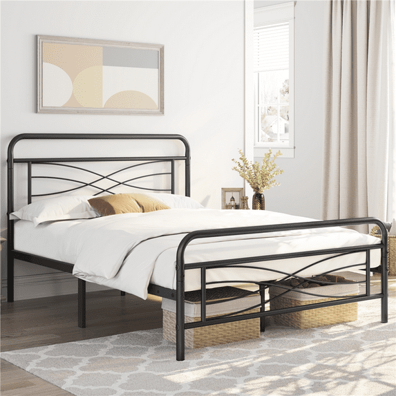 Renwick Avery Vintage Metal Full Bed with Criss-Cross Design, Black
