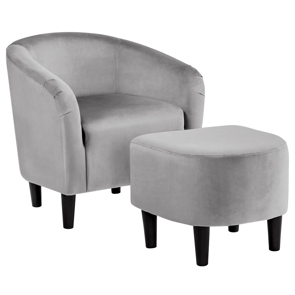 Renwick Velvet Club Accent Chair and Ottoman Set, Gray