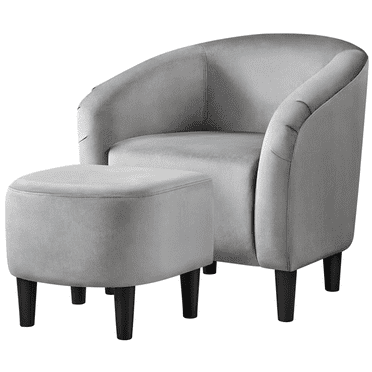 Renwick Barrel Accent Chair with Ottoman, Gray Velvet