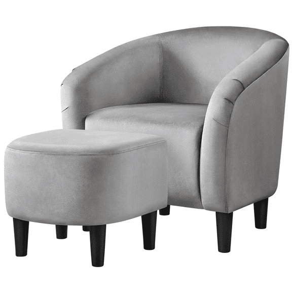 Renwick Velvet Club Accent Chair and Ottoman Set, Gray