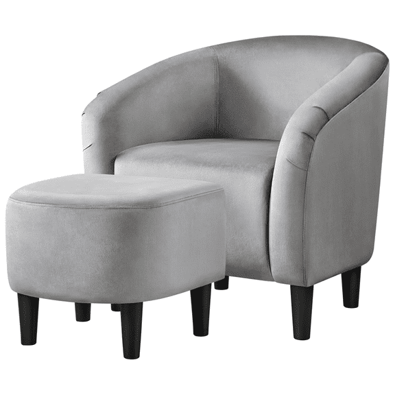 Renwick Velvet Club Accent Chair and Ottoman Set, Gray