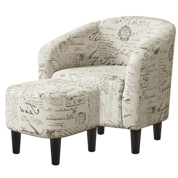 Renwick Barrel Accent Chair with Ottoman, Letter Print Fabric