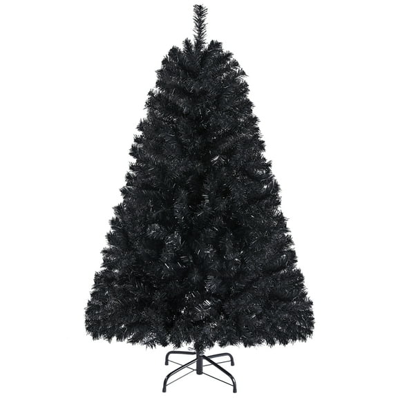 Easyfashion Black Hinged Spruce Artificial Holiday Decorative Christmas Tree, with Foldable Stand 4.5'