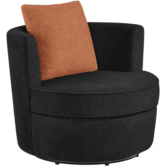 Renwick Bouclé Swivel Accent Armchair with Throw Pillow, Black/Brown