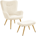 thumbnail image 1 of Renwick Boucle Accent Chair and Ottoman Set with Golden Metal Legs, Ivory, 1 of 10