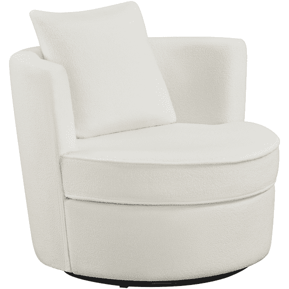 Renwick Boucle Swivel Accent Armchair with Throw Pillow, White