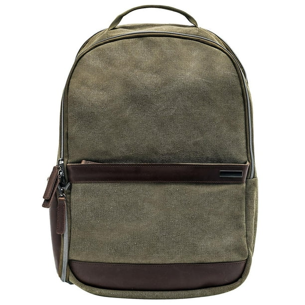 business backpacks top grain leather by renwick Renwick Canvas Backpack with Genuine Leather Trim, Green