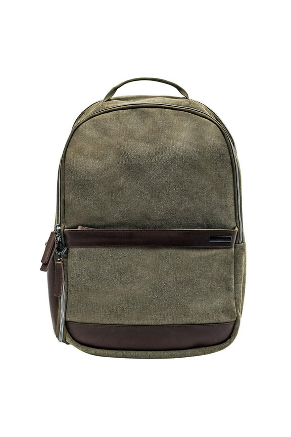Canvas Backpack with Genuine Leather Trim, Green