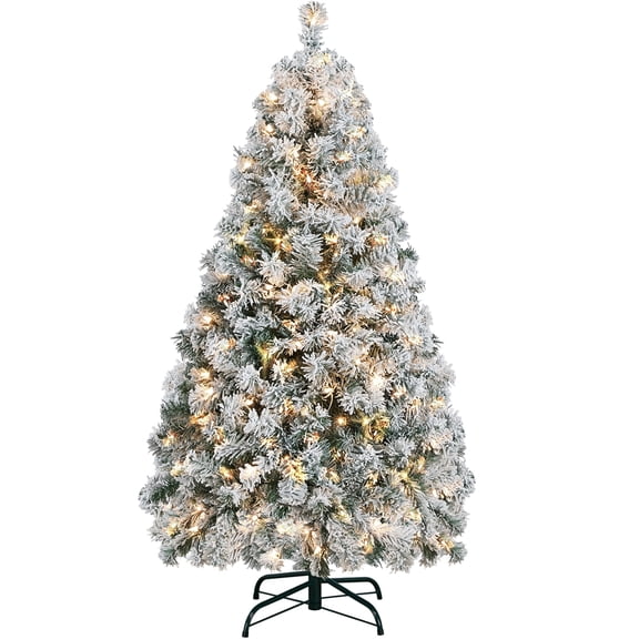 Easyfashion Clear Prelit Incandescent Green Flocked Spruce Decorative Artificial Christmas Tree, 4.5'