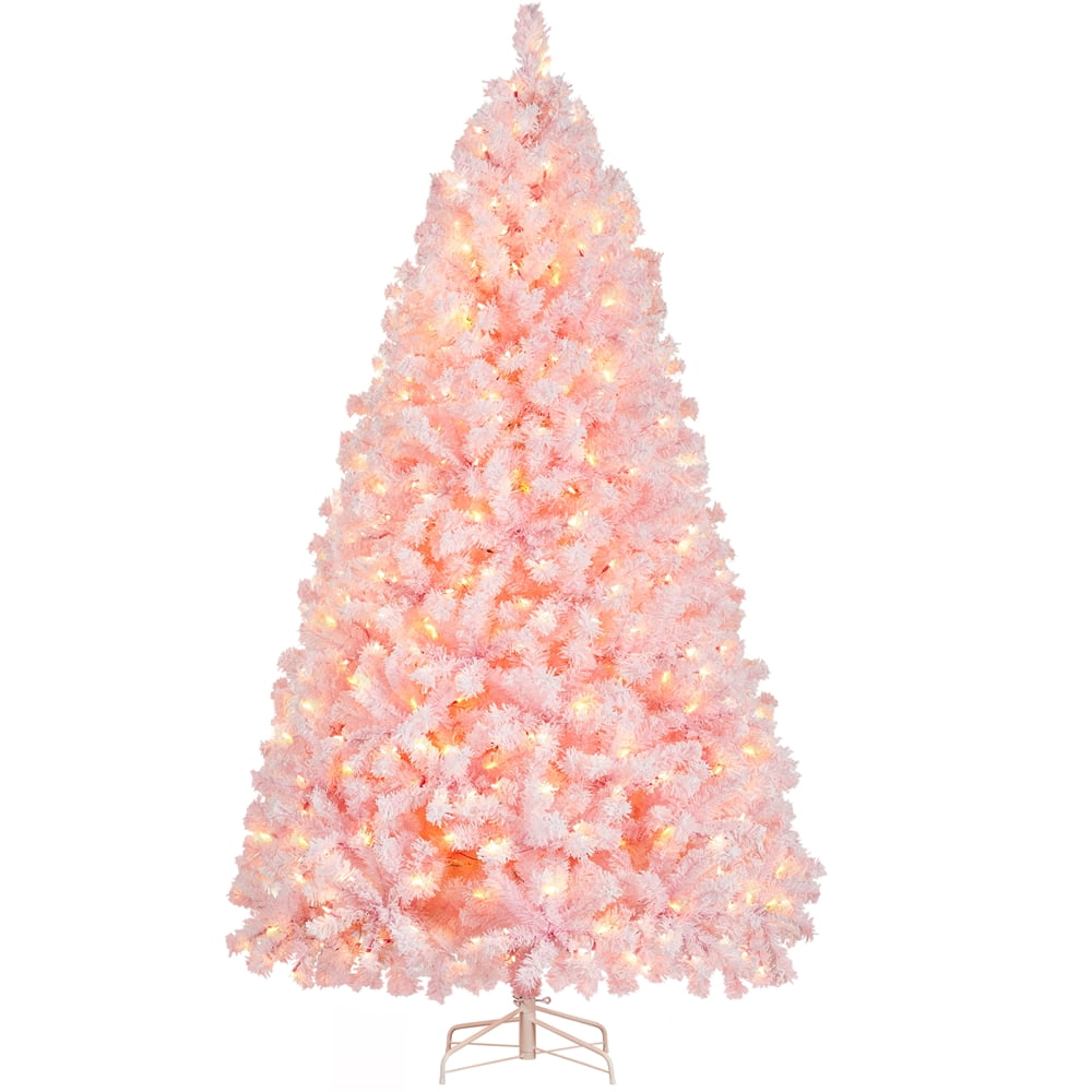 Renwick Clear Prelit Incandescent Pink Snow Flocked Spruce Decorative Artificial Christmas Tree, 7.5'