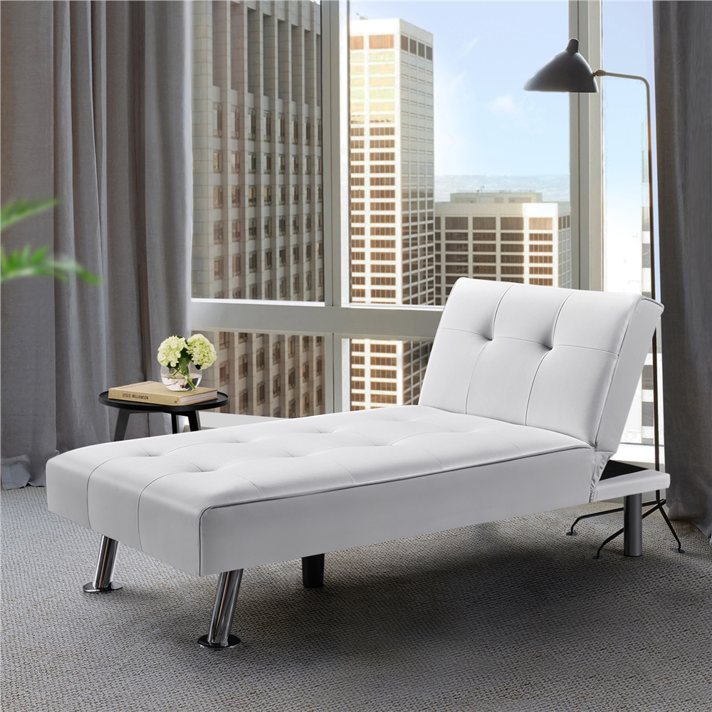 Renwick Convertible Faux Leather Futon Chaise Lounge, White - image 1 of 11