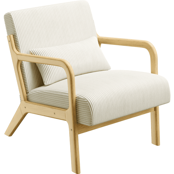 Renwick Corduroy Accent Armchair with Solid Wood Legs, Beige