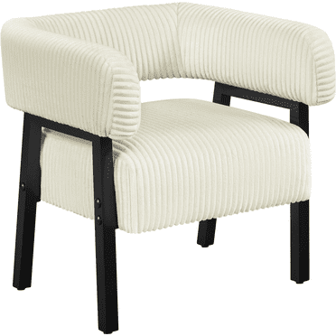 Renwick Corduroy Accent Chair with Solid Wood Legs for Living Room, Beige