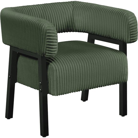 Renwick Corduroy Accent Chair with Solid Wood Legs for Living Room, Dark Green