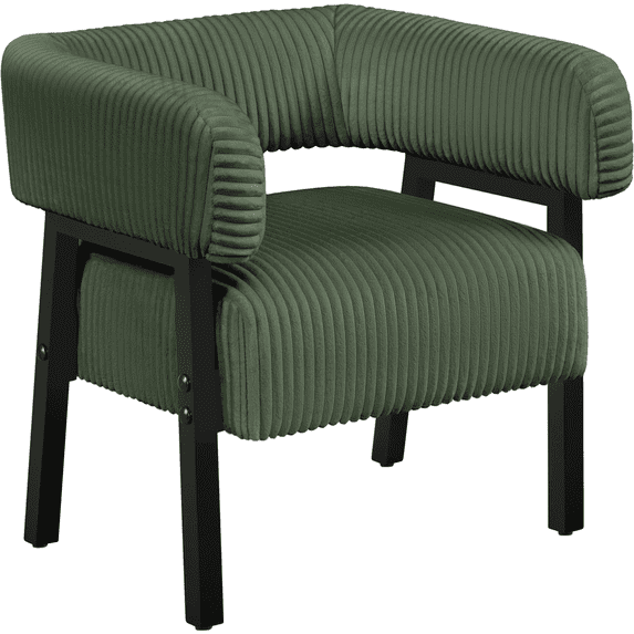 Renwick Corduroy Accent Chair with Solid Wood Legs for Living Room, Dark Green