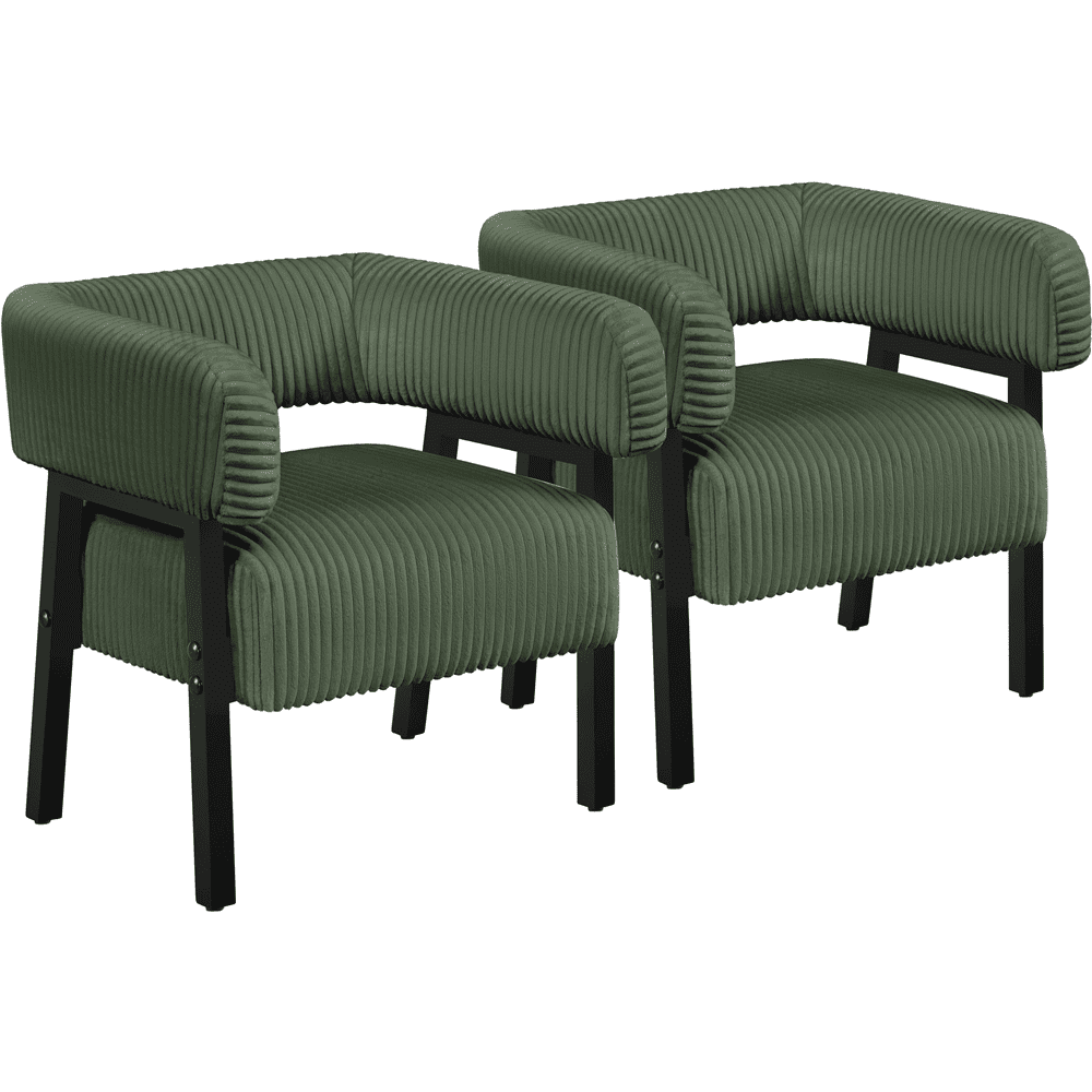 Renwick Corduroy Barrel Accent Chairs with Solid Wood Legs, Set of 2, Dark Green