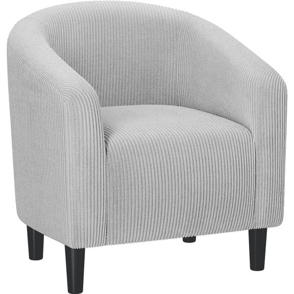 Renwick Corduroy Fabric Accent Barrel Chair with Elastic Foam Fills, Light Gray