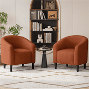 Renwick Corduroy Fabric Accent Barrel Chair with Elastic Foam Fills, Set of 2, Brick Red