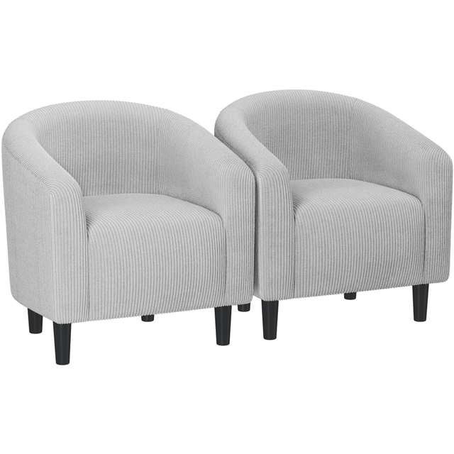 Renwick Corduroy Fabric Accent Barrel Chair with Elastic Foam Fills, Set of 2, Light Gray