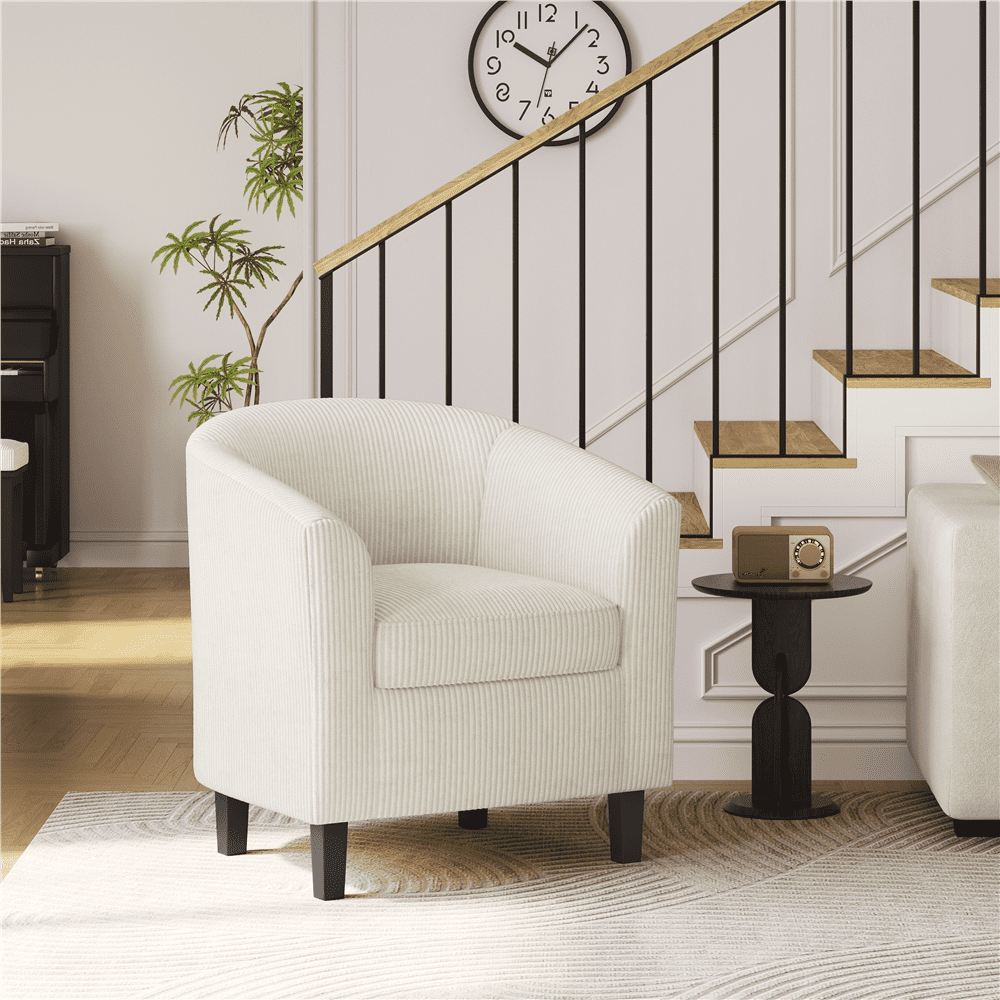 Renwick Corduroy Fabric Barrel Chair for Living Room, Beige