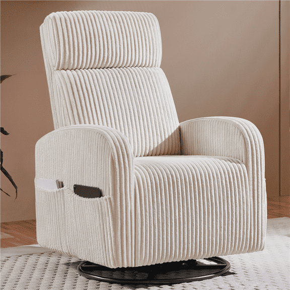 Renwick Corduroy Swivel Glider Chair for Living Room, All Ages, Beige