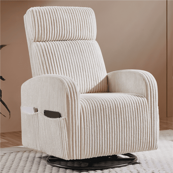 Renwick Corduroy Swivel Glider Chair for Living Room, All Ages, Beige