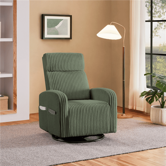 Renwick Corduroy Swivel Glider Chair for Living Room, All Ages, Dark Green