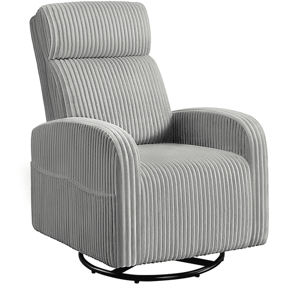 Renwick Corduroy Swivel Glider Chair for Nursery Room Living Room, Light Gray