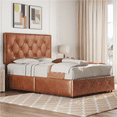 thumbnail image 1 of Renwick Diamond Button-Tufted Upholstered Platform Bed with Storage, Full, Amber Brown, 1 of 9