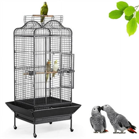 Renwick Extra Large Bird Cage with Rolling Stand, 3 Feeding Bowls and 2 Perches, Black