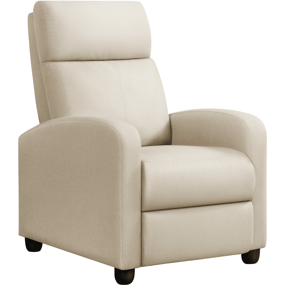 Renwick Fabric Push Back Theater Recliner Chair with Footrest, Beige