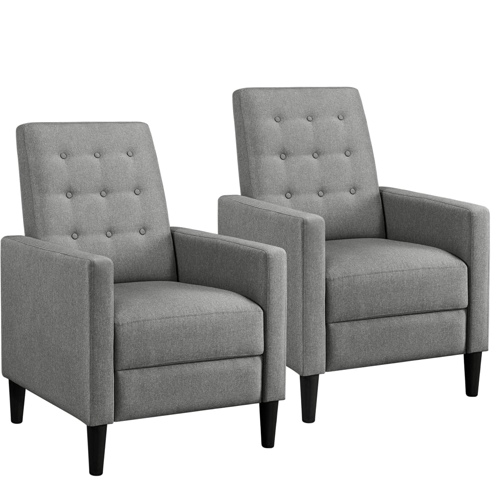 Easyfashion Fabric Recliner Chair with Adjustable Back and Footrest, Set of 2, Gray
