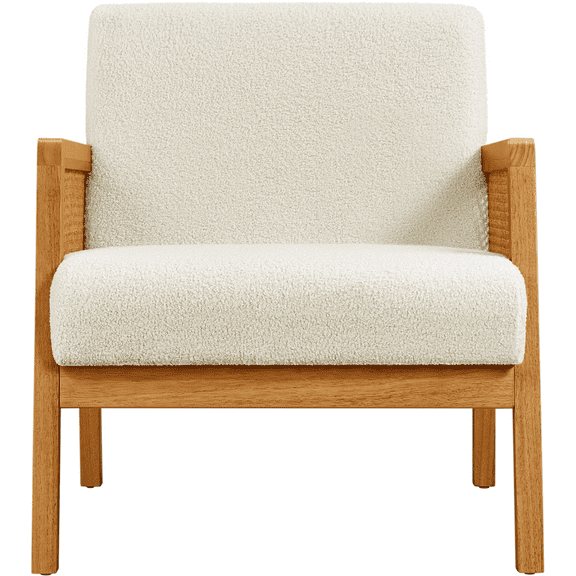 Renwick Fabric Upholstered Accent Chair with Rattan Sides,Ivory