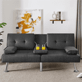 thumbnail image 1 of Renwick Fabric Upholstered Convertible Futon Sofa Bed with Cup Holders and Pillows, Dark Gray, 1 of 11