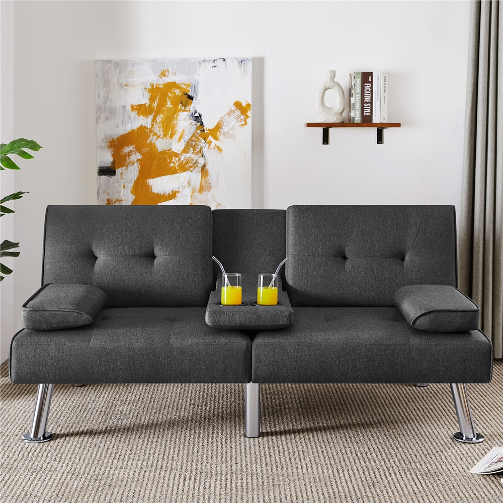 Mr. Kate Stella Vintage Convertible Sofa Bed Futon, Dark Gray Velvet