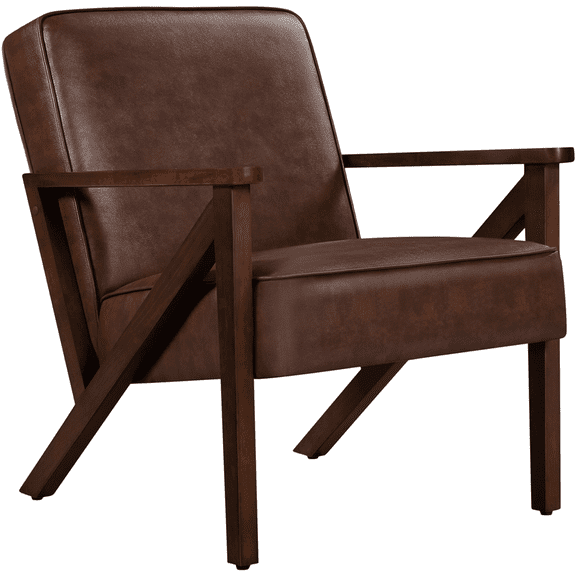 Renwick Faux Leather Armchair for Living Room, Dark Brown
