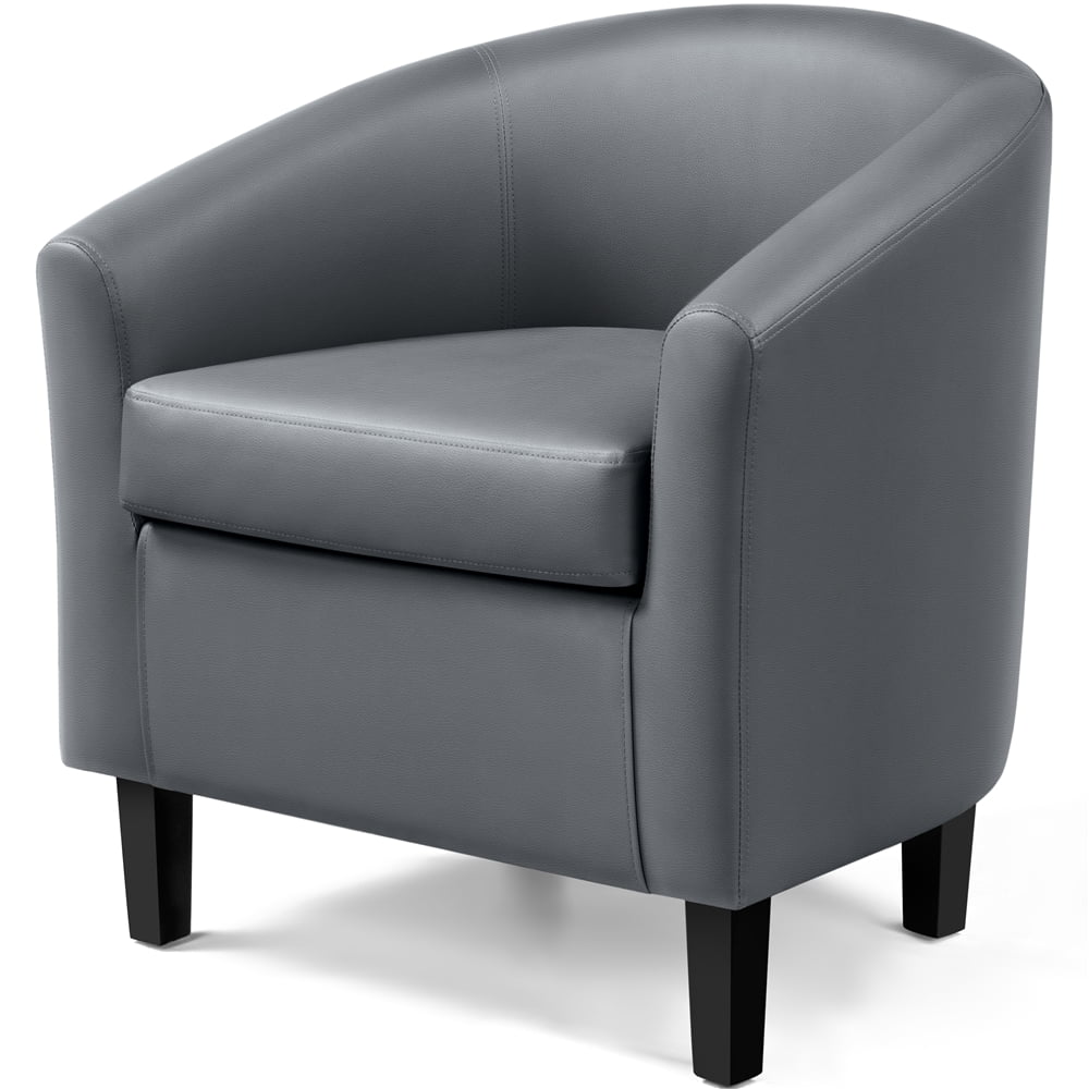 Renwick Faux Leather Living Room Barrel Accent Club Chair, Dark Gray  (图1)