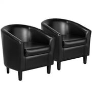 Renwick Faux Leather Barrel Accent Chair, Set of 2, Black