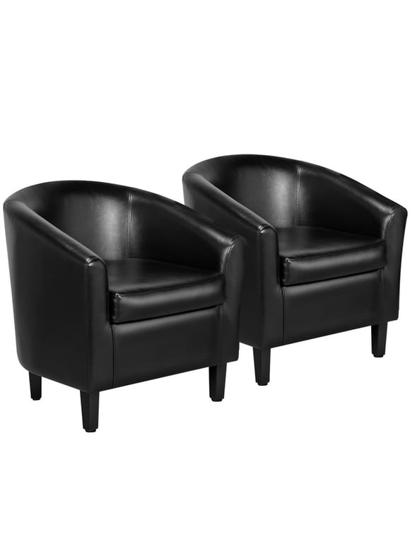 Renwick Faux Leather Barrel Accent Chair, Set of 2, Black
