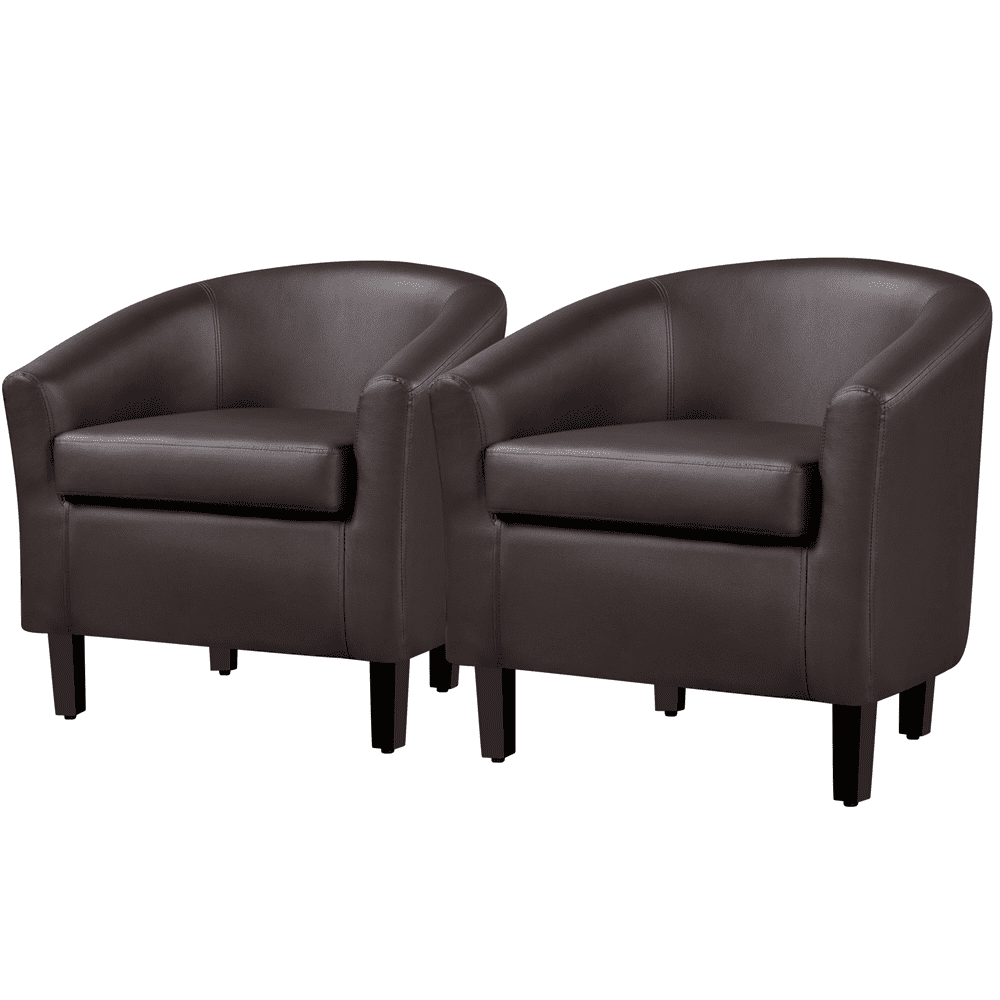 Renwick Faux Leather Barrel Accent Chair for Living Room, Set of 2, Espresso  (图1)