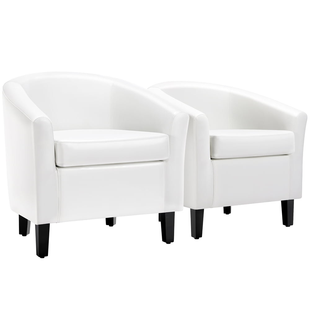 Renwick Faux Leather Barrel Accent Chair for Living Room, Set of 2, White