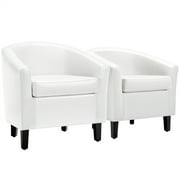 Renwick Faux Leather Barrel Accent Chair for Living Room, Set of 2, White